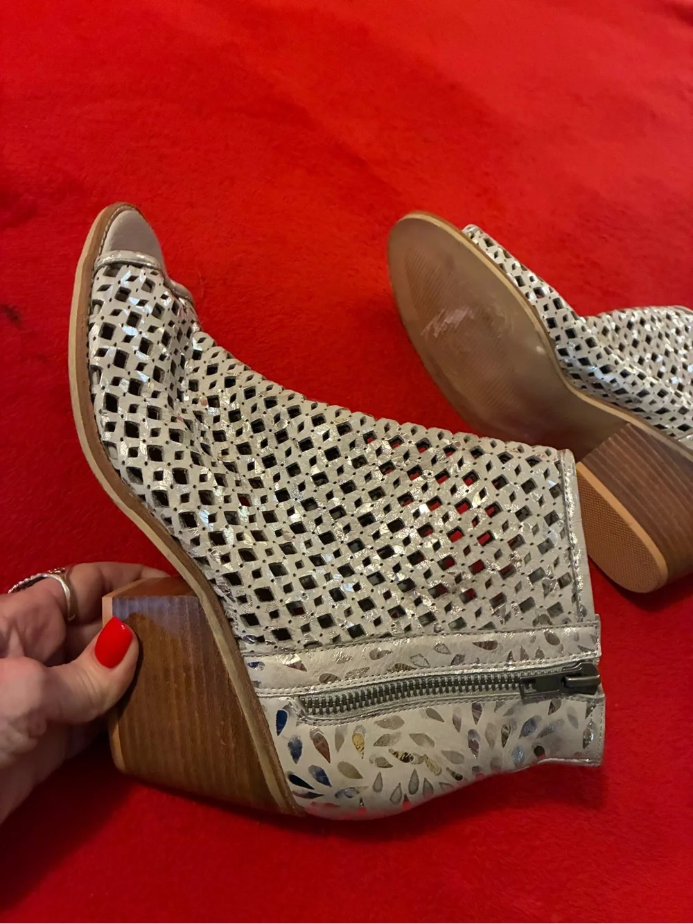 Metallic D Silver Peep Toe Bootie